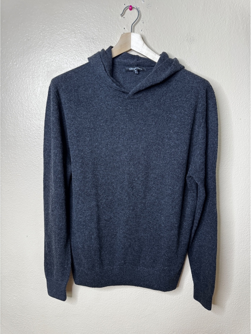 Straight Down Mens M Hoodie Sweater Gray Organic Cashmere Merino Wool Pullover